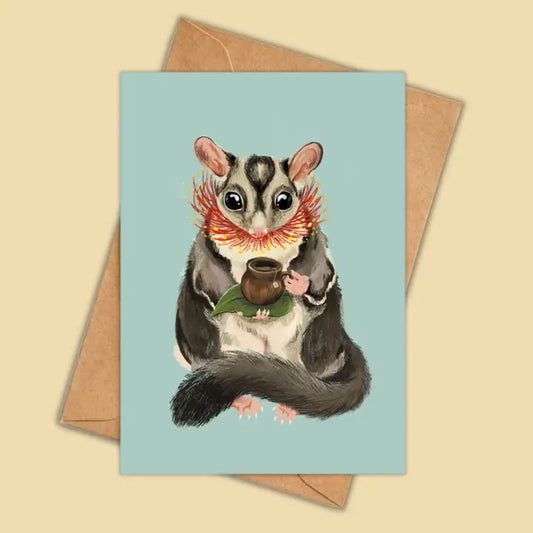 Sugar Glider Teatime Greeting Card